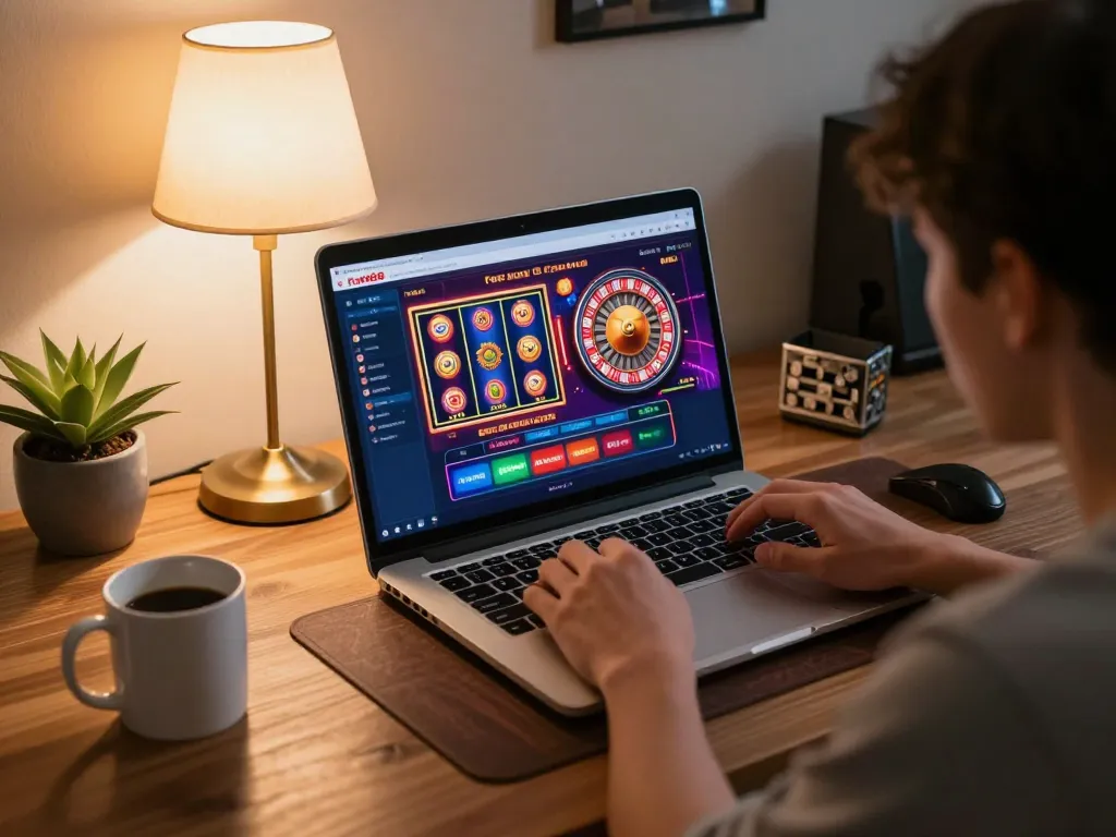 Engage with fun88 casino on a laptop, showcasing online slots and roulette for gamers.