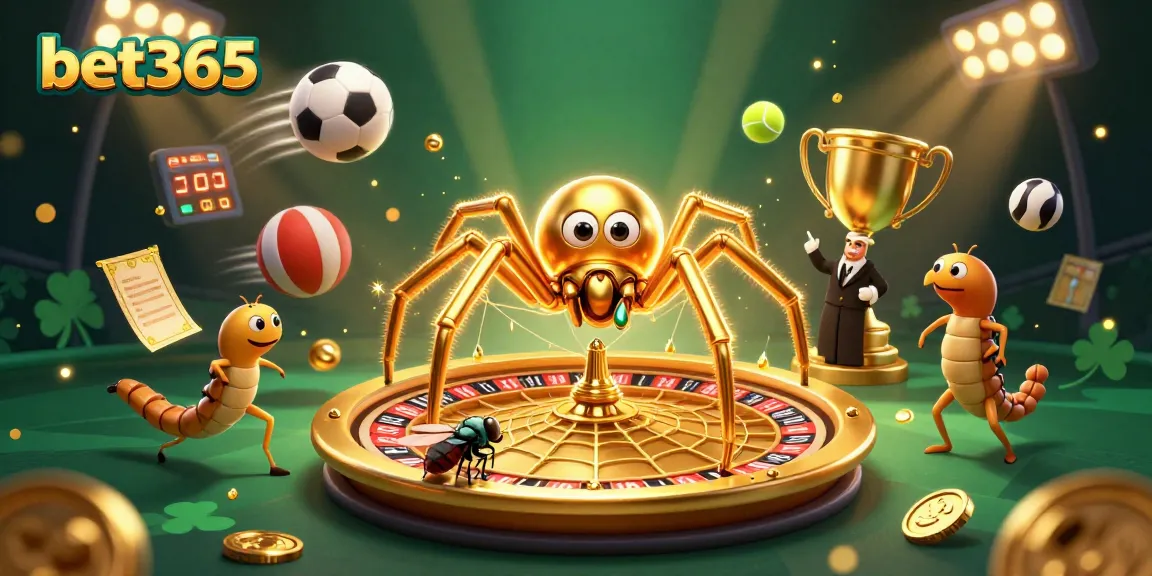 Experience thrilling betting with bet365 in a dynamic casino scene featuring a spinning roulette wheel and sports elements.