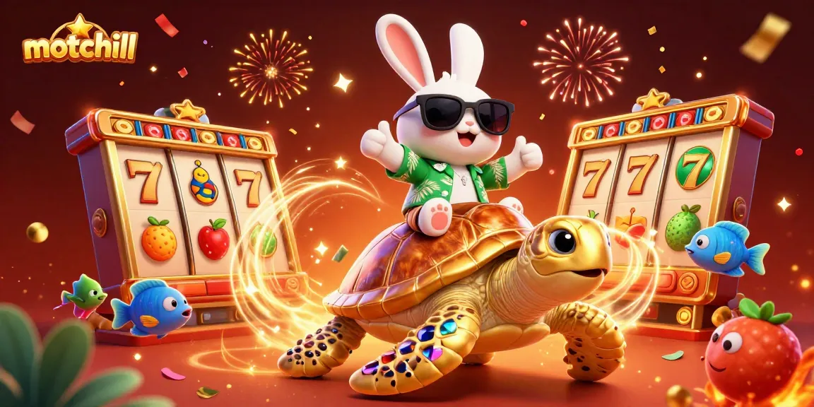 Engage with motchill's vibrant slot gaming experience featuring a lucky rabbit and golden turtle.