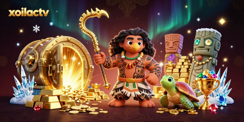 Experience exciting gaming with xoilactv in this vibrant 3D scene of fortune and adventure.
