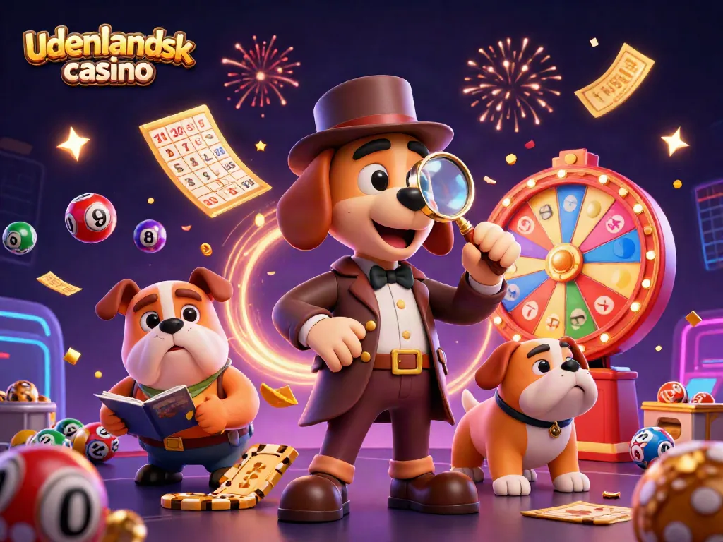 Engage with the excitement of udenlandsk casino through this dynamic 3D illustration of characters and game elements.