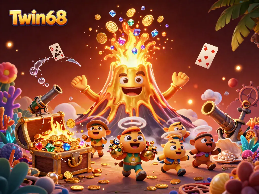 Experience the thrill of gaming at Twin68 with a vibrant eruption of treasures and excitement.