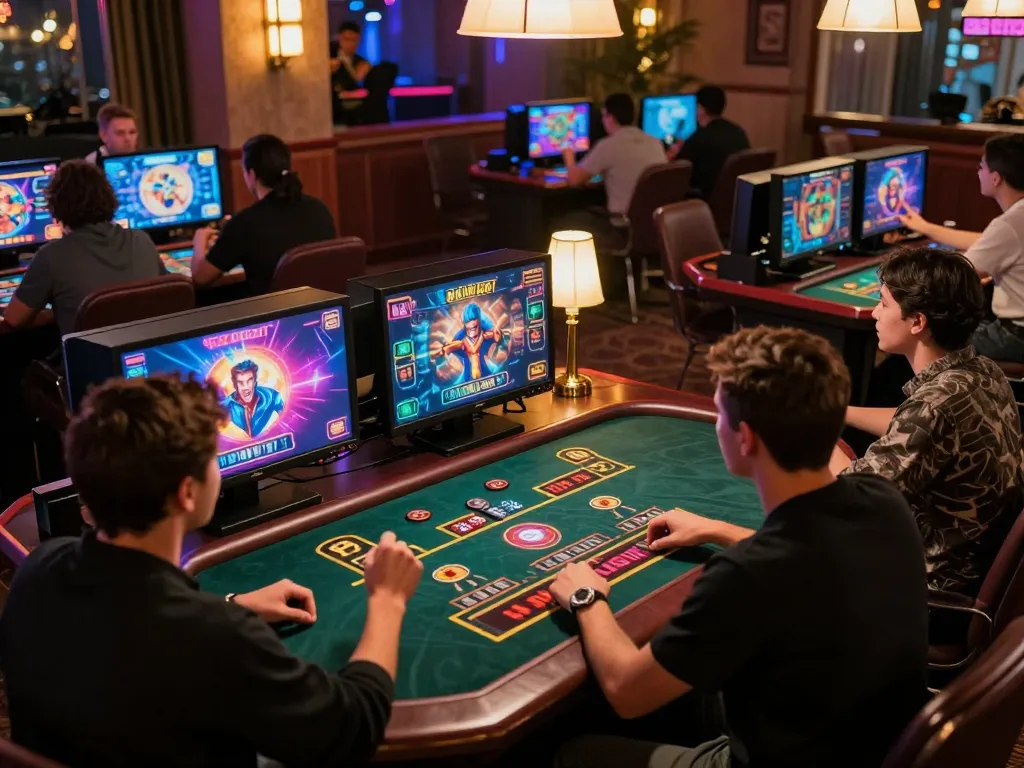 98win players celebrating wins at an online casino, highlighting vibrant game environment.