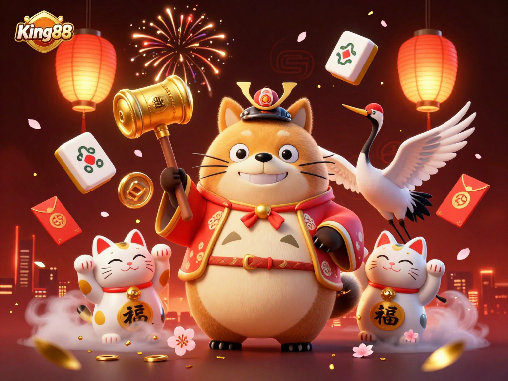 Experience King88 as a vibrant casino illustration featuring cheerful characters and engaging game elements.