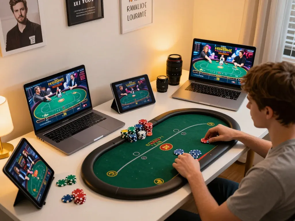 Players engaging in a strategic poker game online at hit-club platform, showcasing intense gameplay.