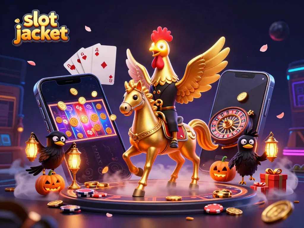 Experience the thrill of a slot jackpot with golden rooster and mystical casino elements illuminating gameplay.