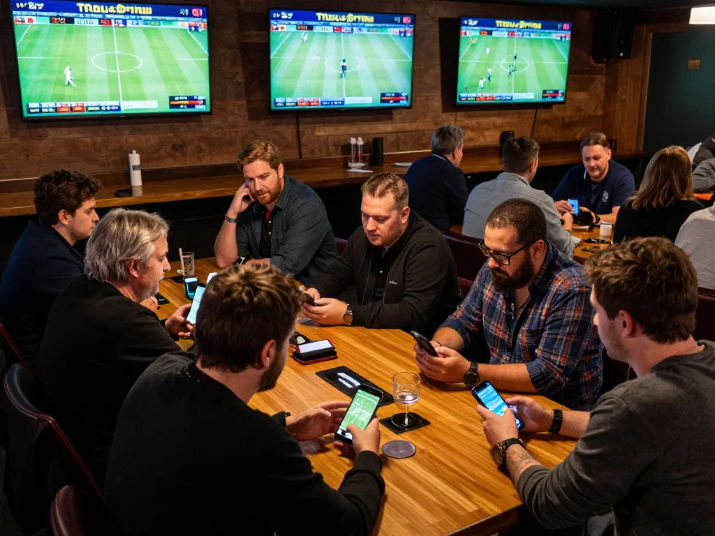 Engaged bettors at keonhacai22 analyzing live sports odds in an exciting atmosphere.