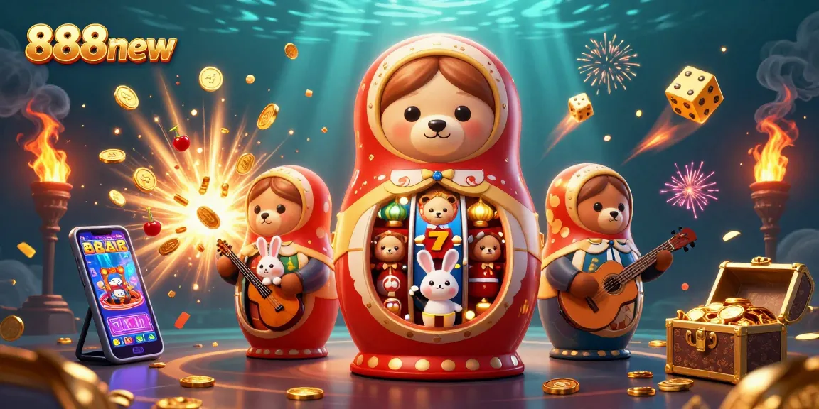 Experience thrilling wins with 888new - colorful slot machines and festive gambling elements all around.