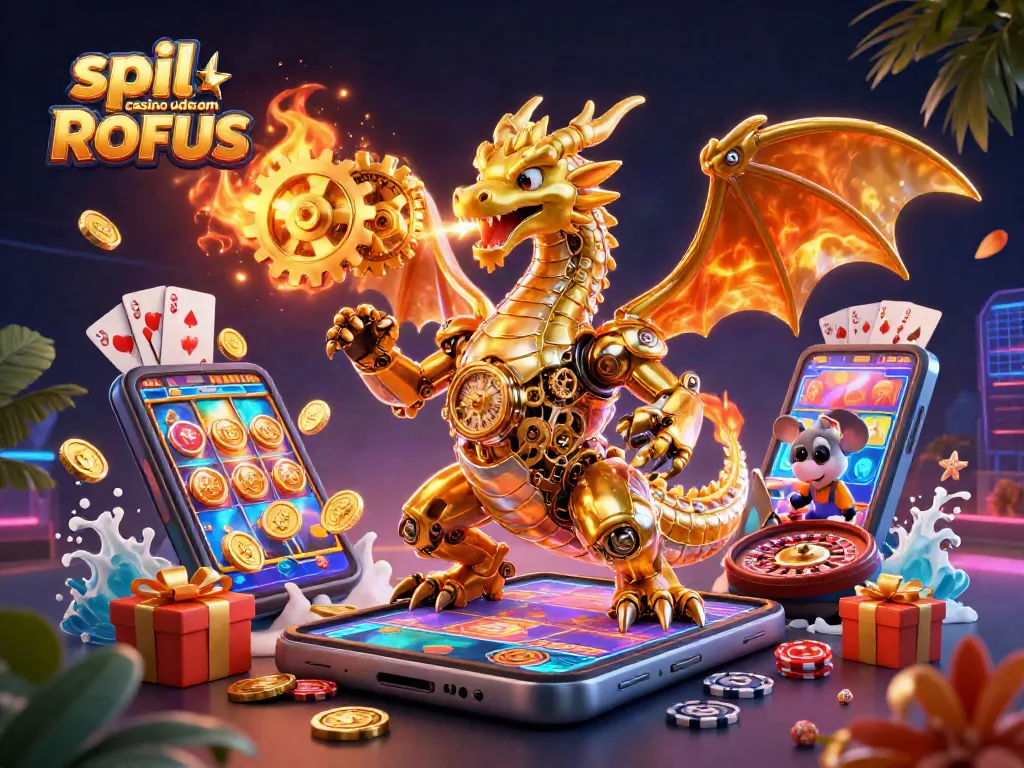 Engage with spil casino uden om ROFUS: vibrant 3D casino scene showcasing excitement and winning opportunities!