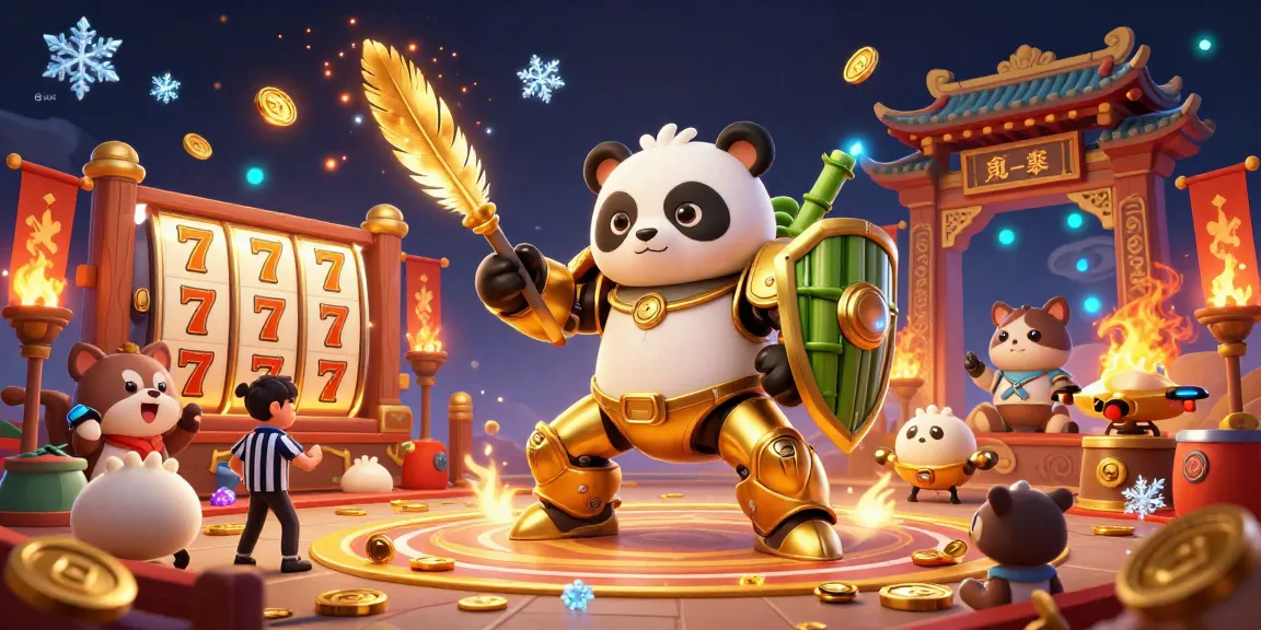 Engaging slot game scene featuring slot reels and a mech-suit panda in action.