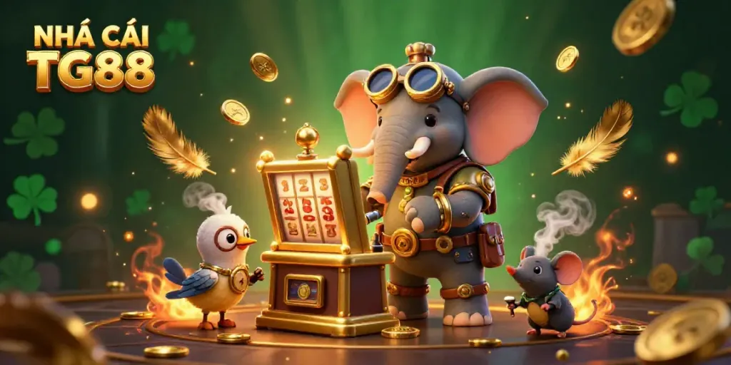Engage with NHÀ CÁI TG88's vibrant casino atmosphere featuring steampunk characters and dynamic game elements.