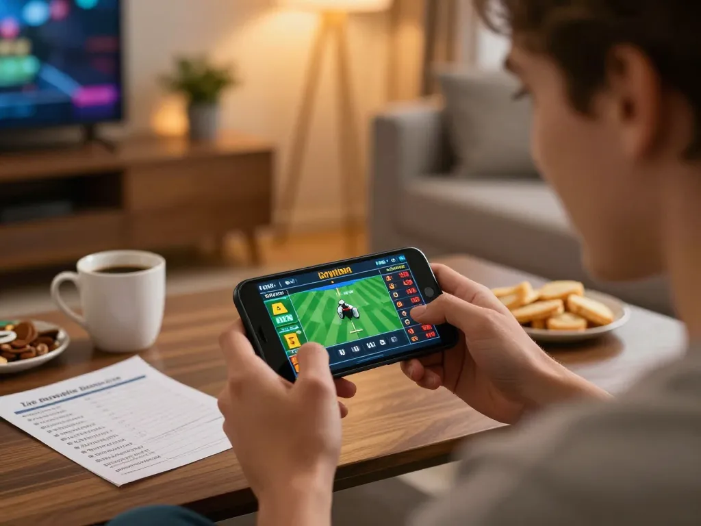 Betting on sports at home using VB88 app, showcasing excitement and responsible gaming