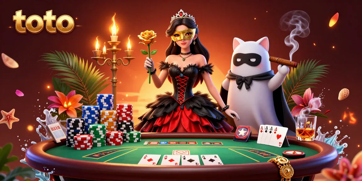 Experience the thrill of gambling with toto in this vibrant casino scene featuring a stunning woman and playful cat.