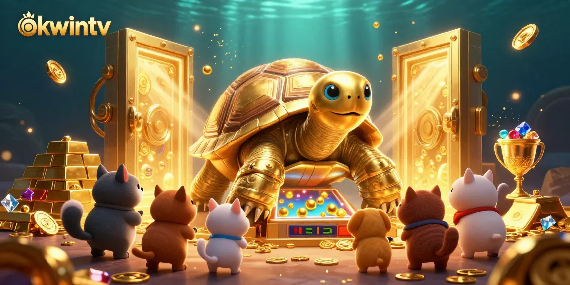 Experience the exciting gameplay of okwintv with a dynamic, engaging illustration of a gambling-themed tortoise pinball machine.