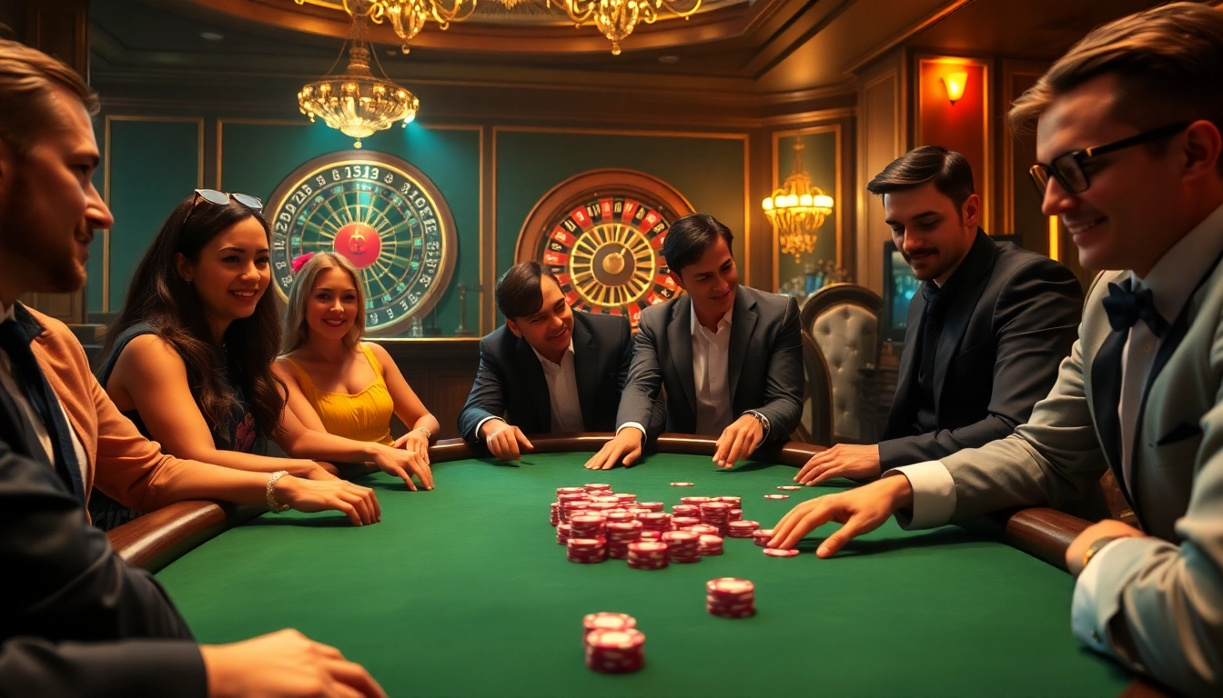 Engaged players strategizing at a high-stakes poker table at https://f168.vision/, showcasing excitement and luxury.