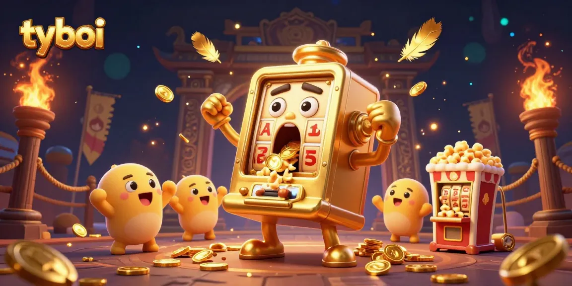 Spin the reels at tyboi and witness the jackpot explosion surrounded by cheering slot machines.