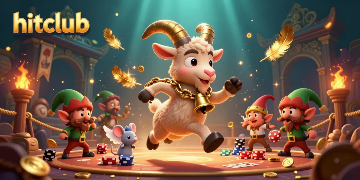 Hitclub's vibrant gambling scene shows a cartoon Krampus goat overseeing chaos with elf gremlins stealing poker chips.