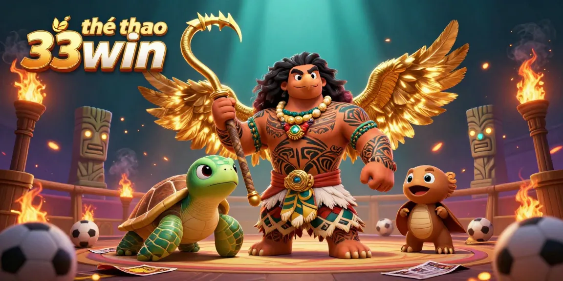 Experience the thrill of betting at thể thao 33win with a dynamic scene featuring a demigod hawk and sports elements.