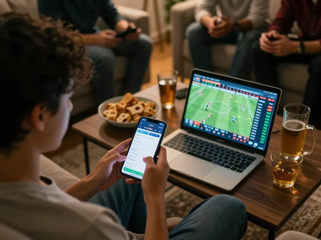 Betting on xoilac with excitement during a lively football match at home