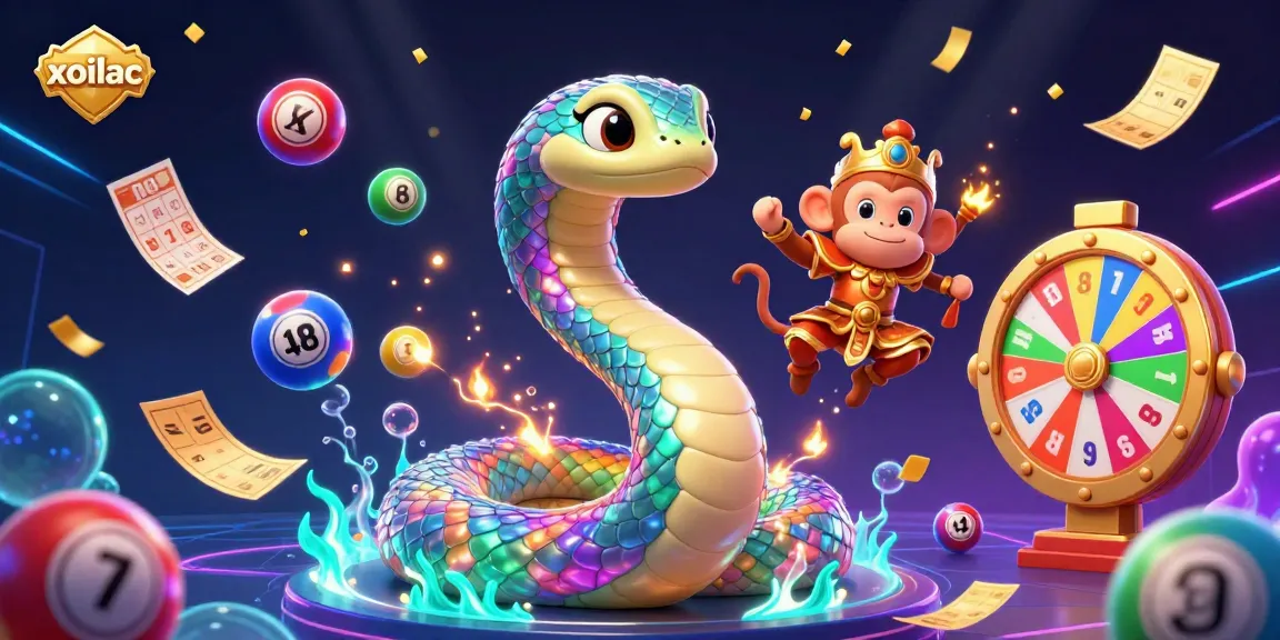 Xoilac delivers thrilling moments with colorful lottery elements and a playful character reveling in a prize-filled atmosphere.