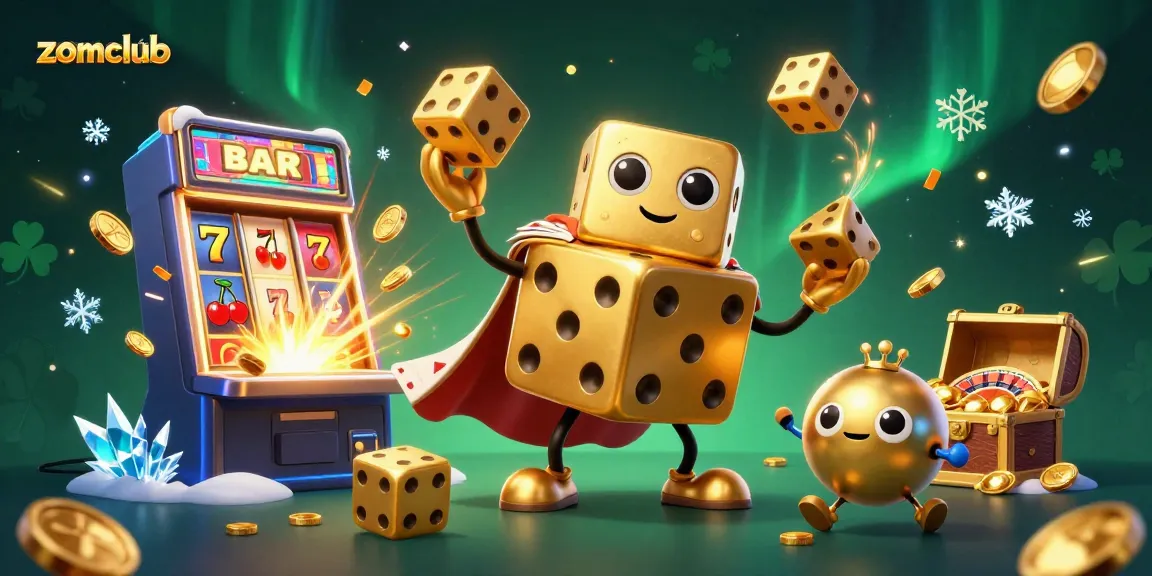 Experience thrilling gaming action at zomclub with vibrant dice and slots in a captivating 3D illustration.