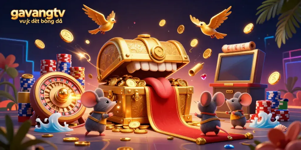 Experience thrilling gains with gavangtv trực tiếp bóng đá, showcased in a packed 3D casino scene.