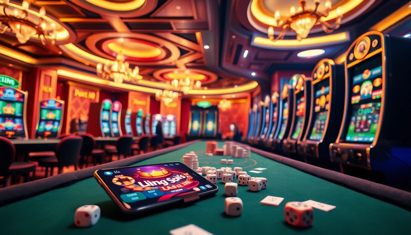 Engaging players at https://king88.limited/ with thrilling online casino visuals, showcasing poker chips and slot machines.