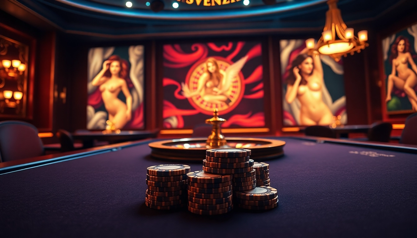 Experience Svenska Nudes excitement while playing poker at a luxury casino with vibrant colors.