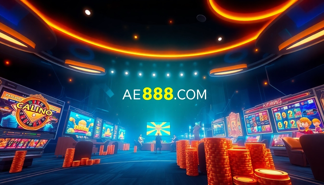 Exciting online gaming interface featuring AE888.COM with vibrant visuals and luxury elements.
