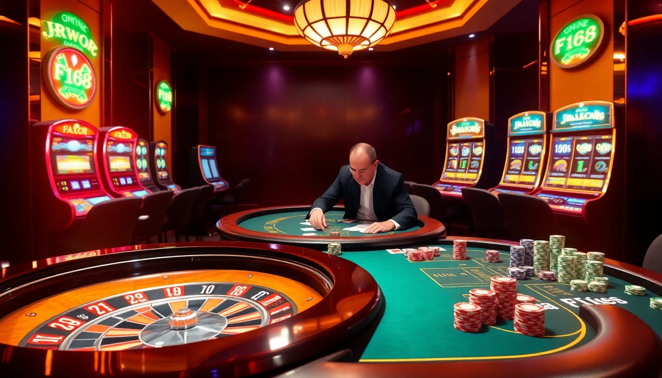 F168 casino experience with vibrant gaming tables and colorful chips.