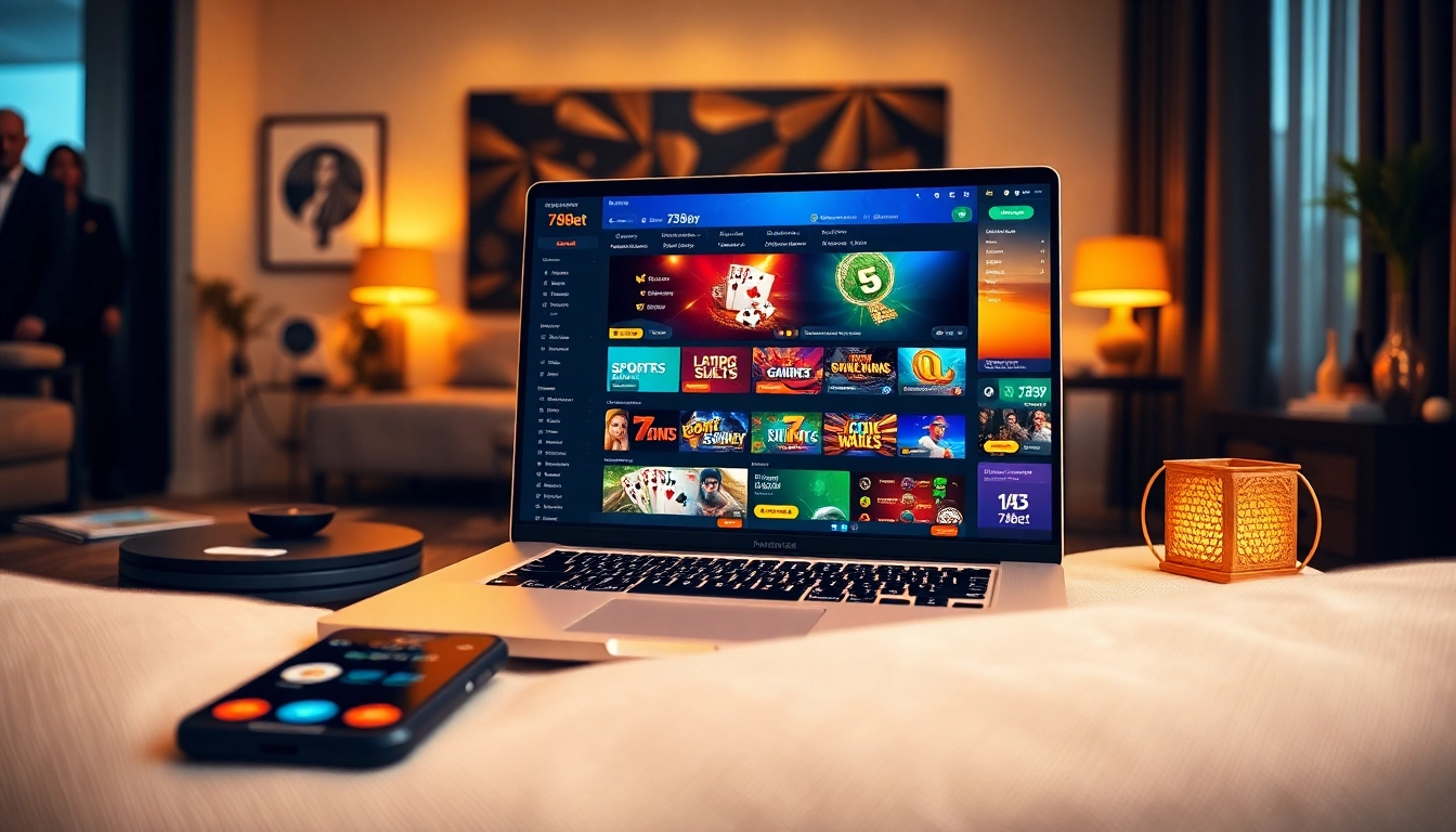 Exciting 789bet online betting interface on a laptop in a stylish living room