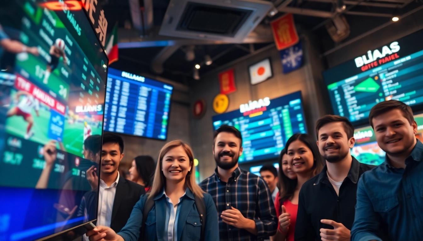 Engaging scene highlighting tỷ lệ kèo nhà cái with modern betting interface in a sports environment.