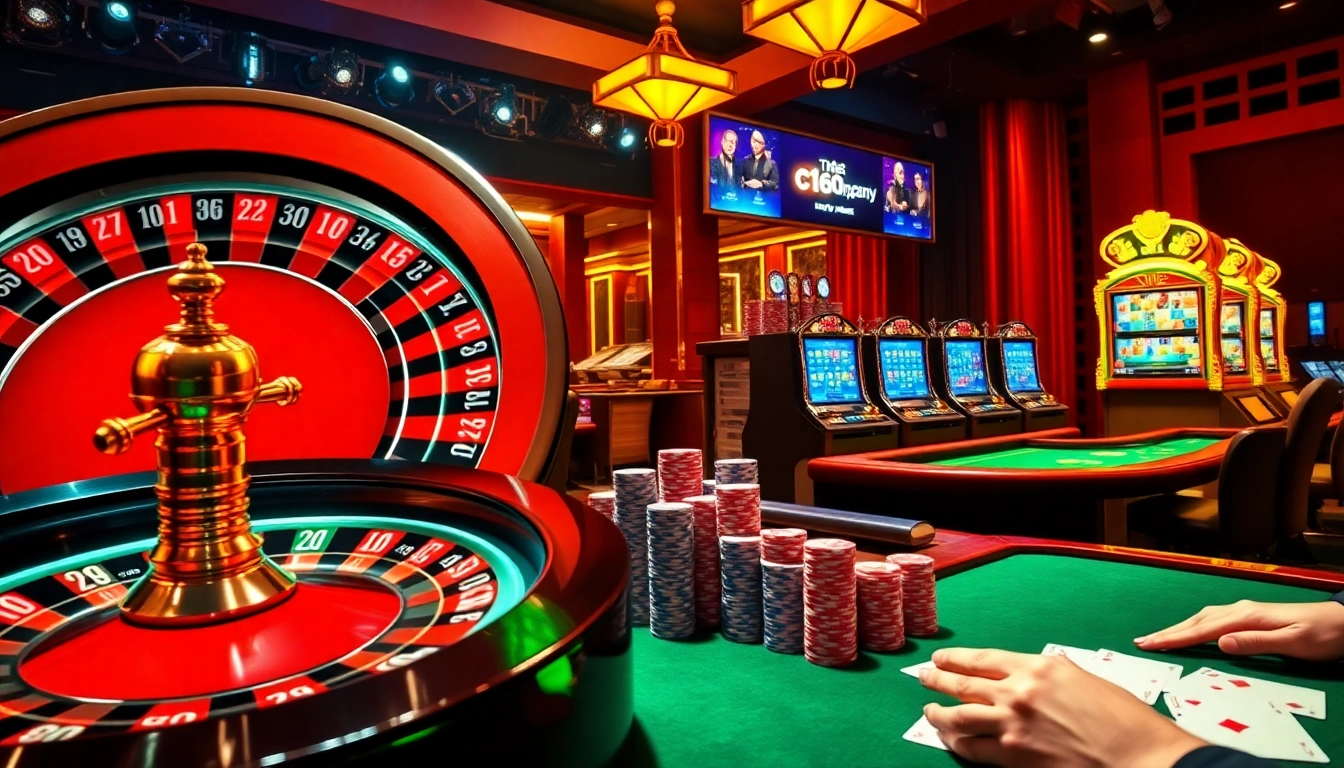 C168.company showcases an exciting casino scene with roulette wheels and slot machines.