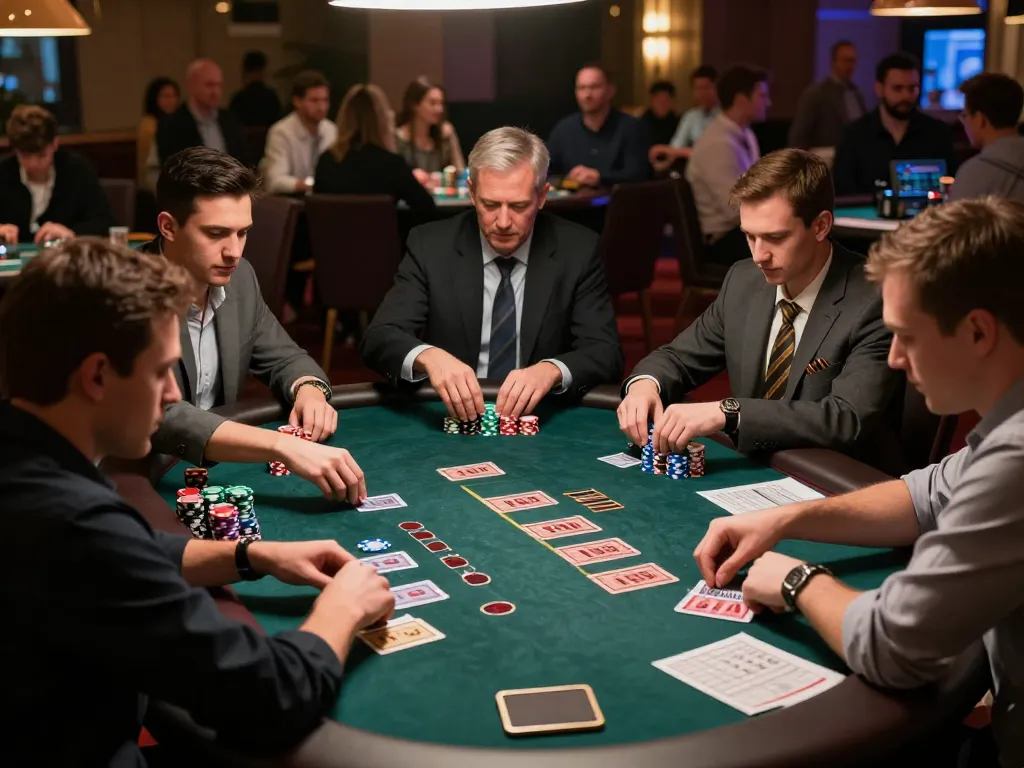 Players engaging in strategic blackjack at a casino table with MMOO—a thrilling gaming atmosphere.
