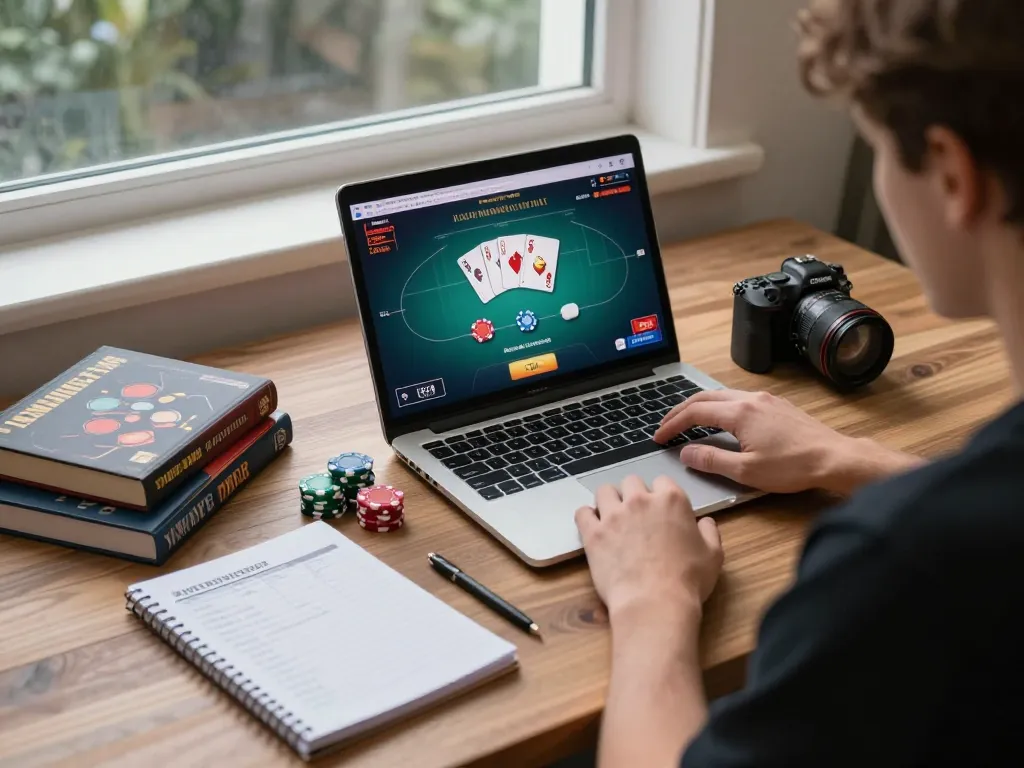 Player engaged in an online poker game using yo88 platform with strategy notes visible.