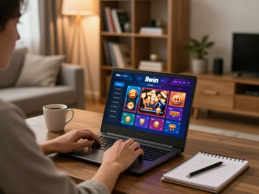 llwin user engaged in online gaming in a cozy home setup with poker interface