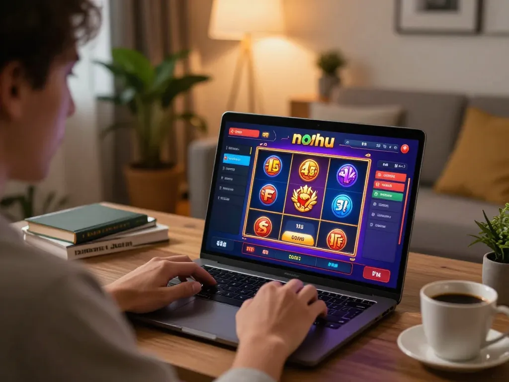 Nohu gaming interface displayed on a laptop during a relaxed online casino session.