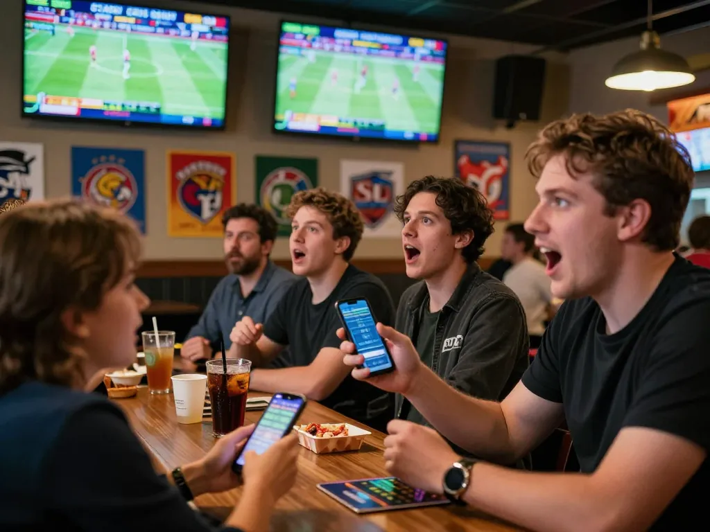 Engaging in kèo nhà cái sports betting while watching live games at a sports bar
