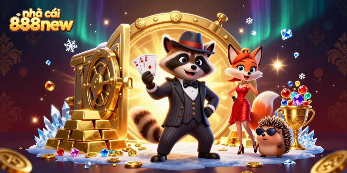 Engage with nhà cái 888new at an exciting casino scene featuring dynamic characters and vibrant elements.