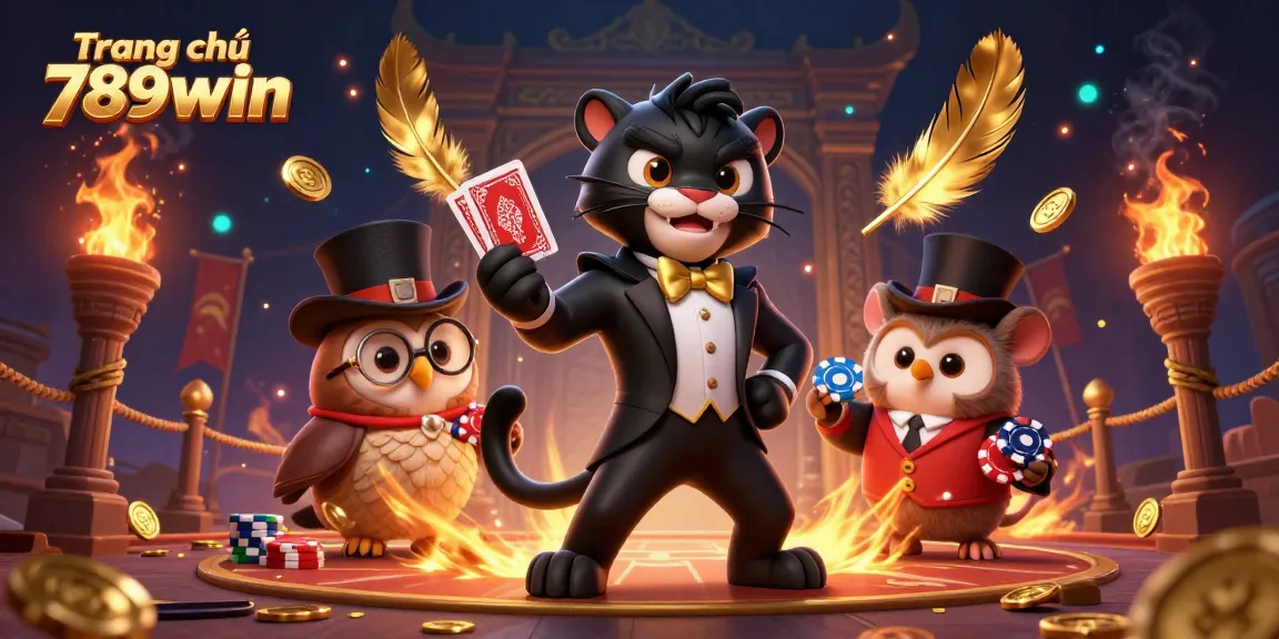 Engage with thrilling games at Trang chủ 789win featuring cartoon panther and friends in vibrant casino scene.