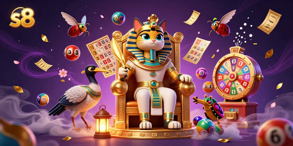 Join the excitement at s8 with a captivating casino scene featuring colorful lottery elements and an Egyptian theme.
