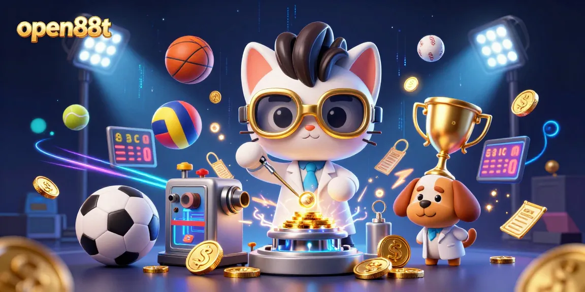 Experience thrilling action at open88t with vibrant sports elements and a mad scientist cat creating winning opportunities.