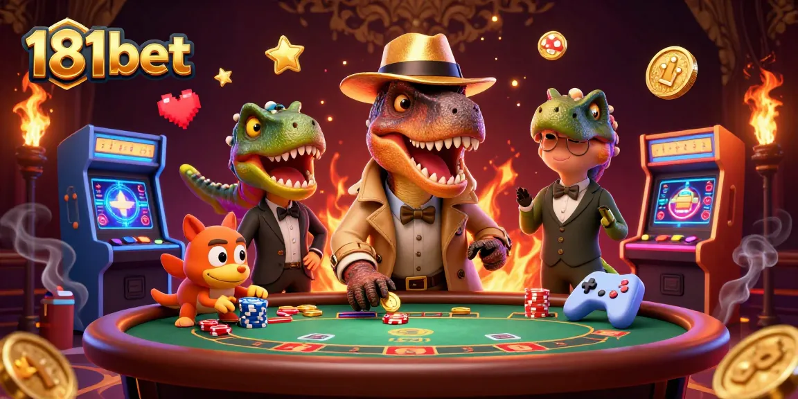 Play exciting games at 181bet with our vibrant casino illustration of unique characters in action.