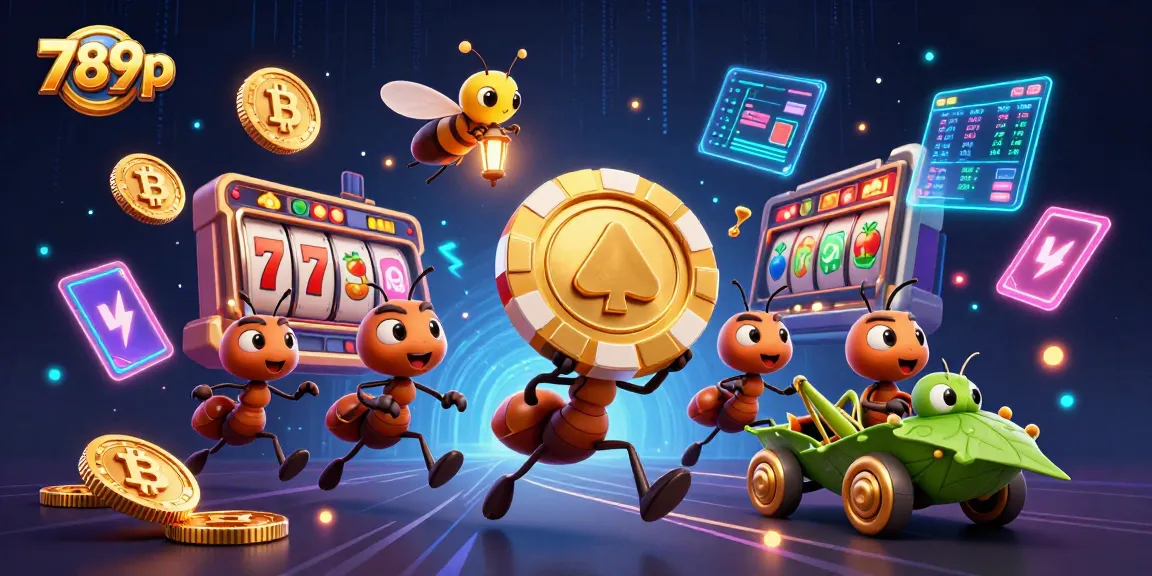 Join the 789p heist with ants, gold poker chip, and vibrant casino elements.