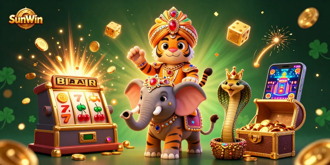 Experience thrilling gaming with SunWin in this vibrant online casino illustration.