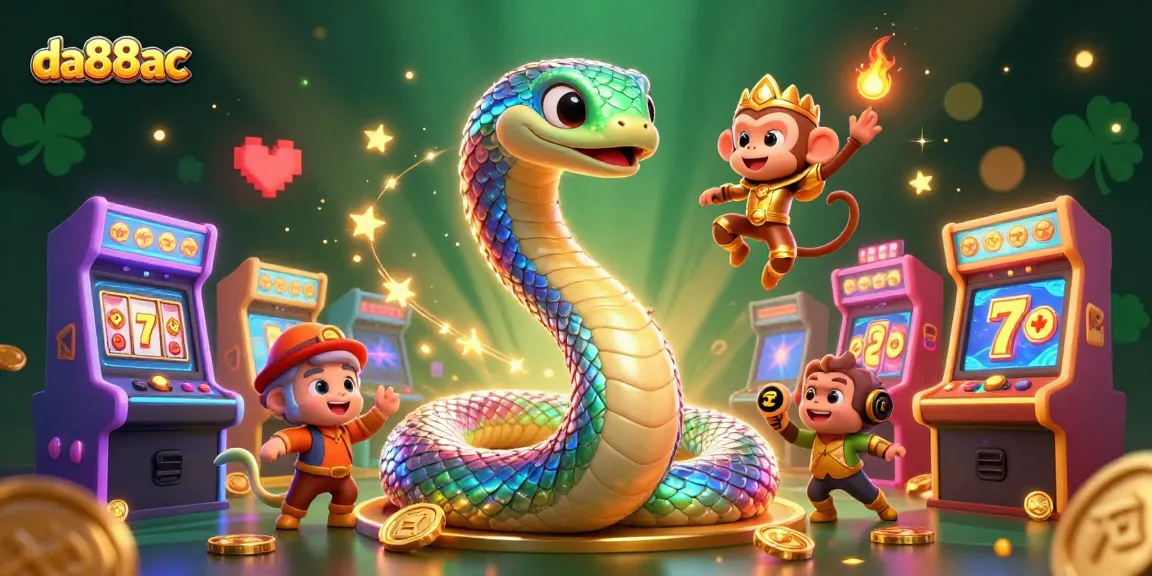 Play and win at da88ac with vibrant gaming fun, featuring a rainbow serpent and dynamic casino elements.