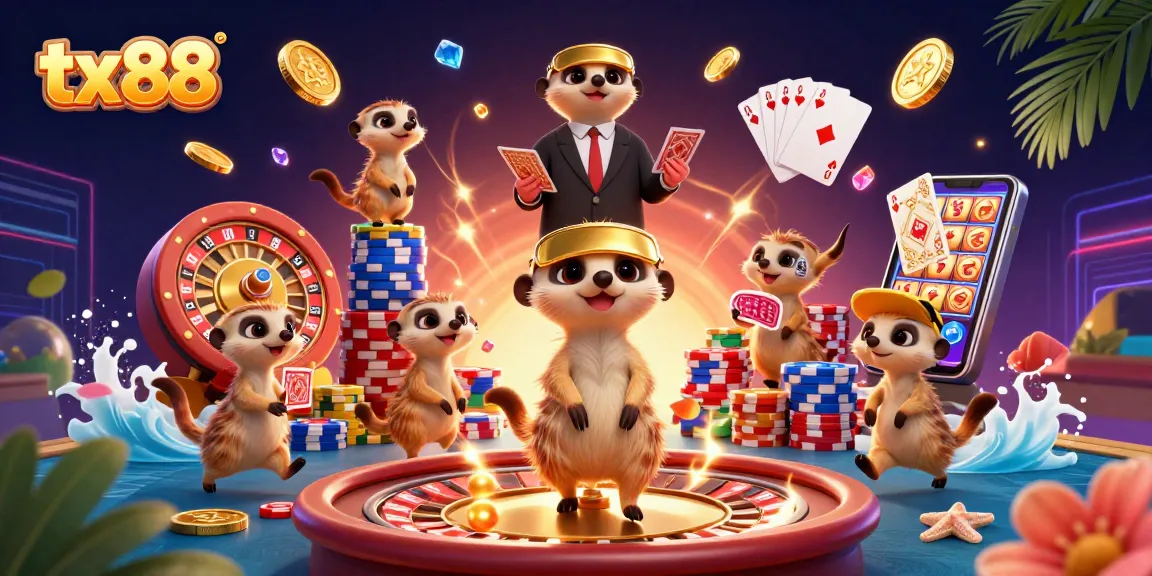 Engage with tx88's dynamic casino action featuring lively meerkats and thrilling game elements.