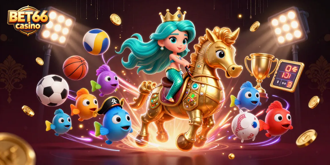 Experience winning strategies at BET66 casino with colorful characters and dynamic sports elements.