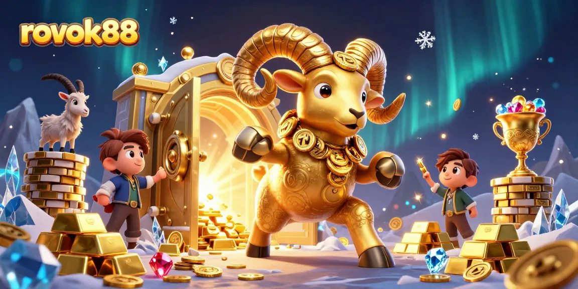Experience thrilling gameplay with rokok88 in a vibrant 3D casino scene filled with treasures.