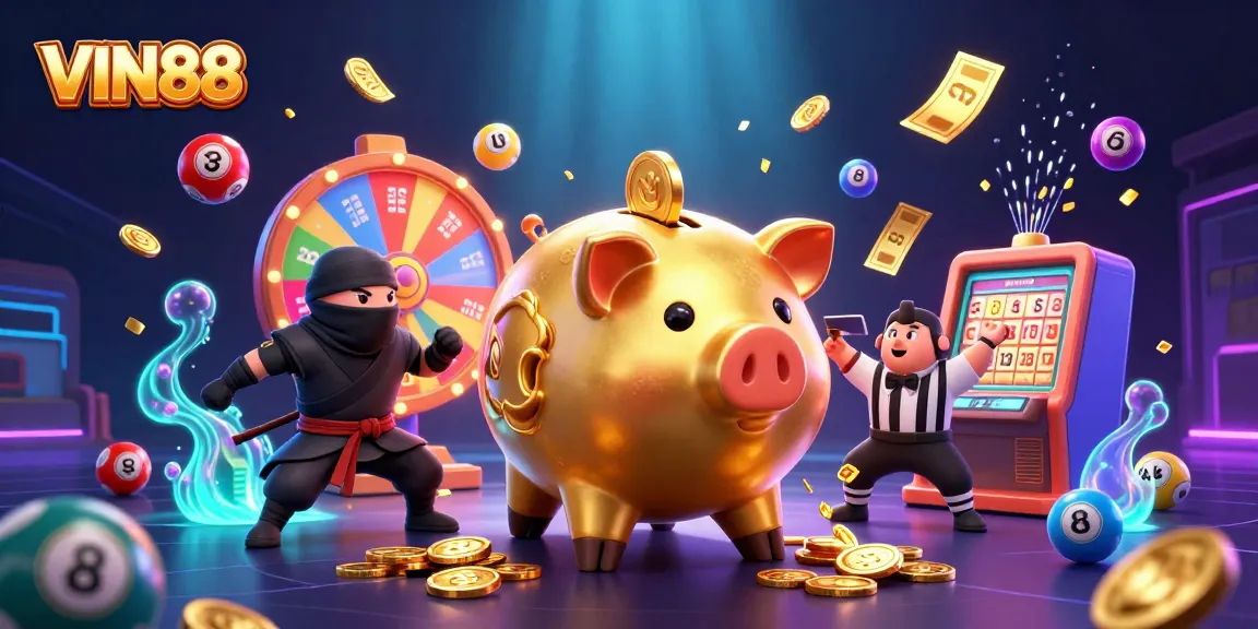 Experience thrilling moments with VIN88's vibrant gaming illustration showcasing dynamic casino elements.